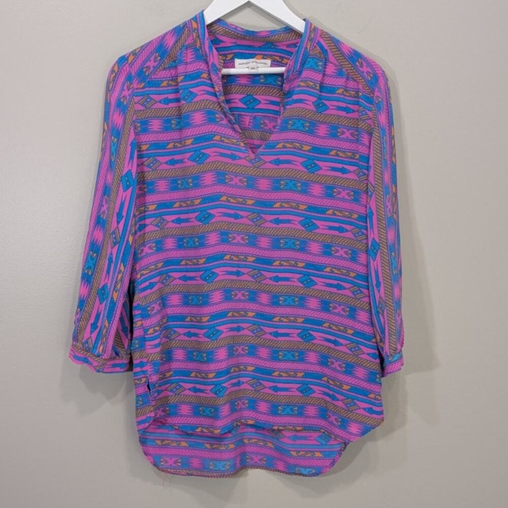 Amanda Uprichard Blouse 3/4 Sleeve 100% Silk Bright Aztec Print - Size M